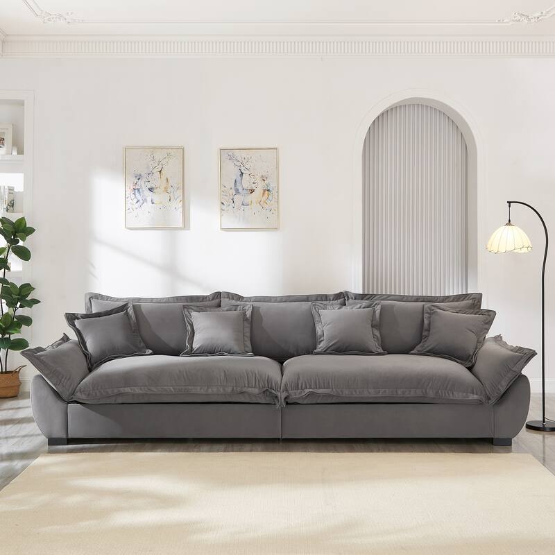 Modular Spacious Deep Seating Velvet Sofa with Storage, Removable Cushion Covers, Pillow Top Arms, Solid Wood Frame and Pillows