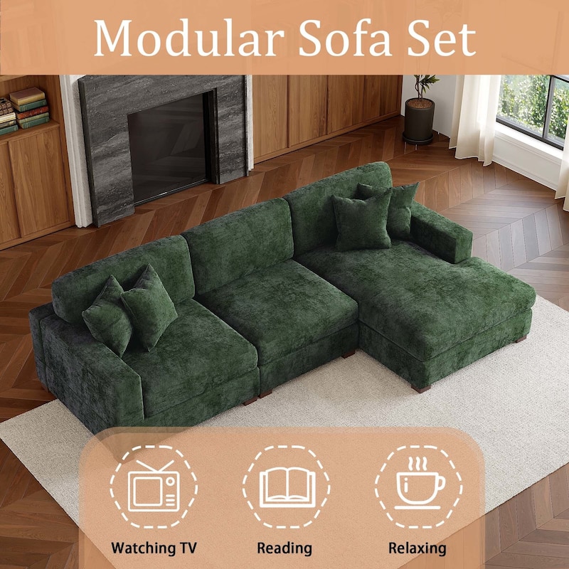 Modern Oversized Chenille Modular Sectional Sofa With Chaise