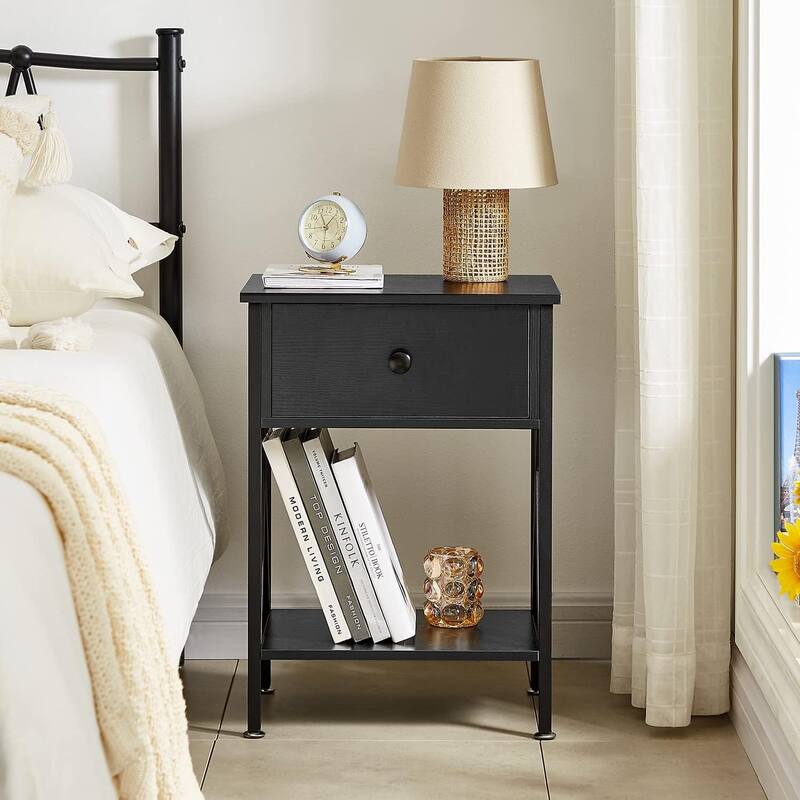 VECELO 1 - Drawer Modern End Table/Nightstands with Storage Shelves