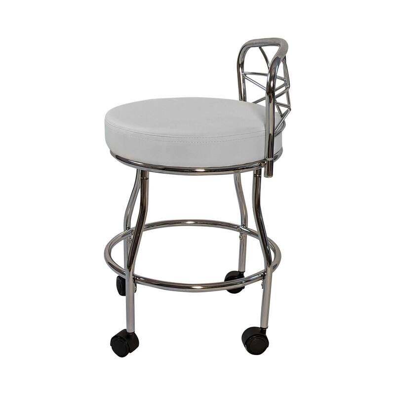 Cross Back Vanity Stool with Casters - 27.5" - White and Silver