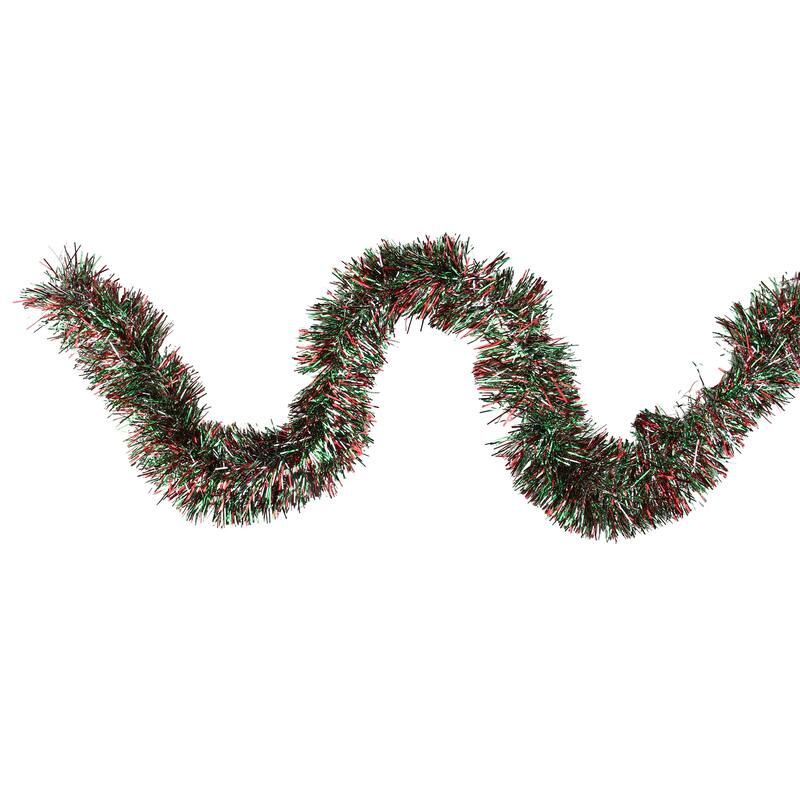 50' x 4' Wide Cut Tinsel Christmas Garland - Unlit - Shiny Silver Red and Green