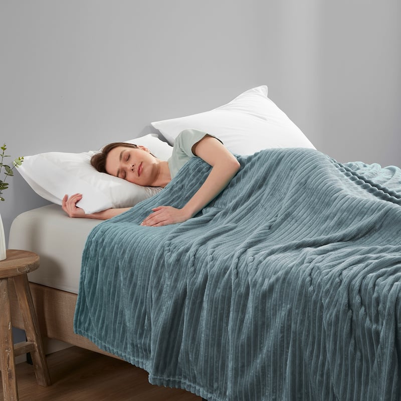 Nestl Cut Plush Fleece Throw Blanket - Lightweight Super Soft Fuzzy Luxury Bed Blanket for Bed - Throw/Travel (50"x60") - Stone Blue