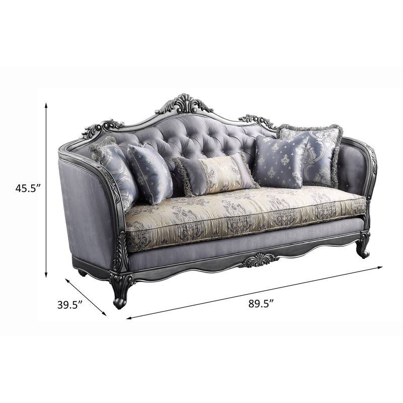 Gweniviere Light Blue and Platinum Sofa with Button Tufted