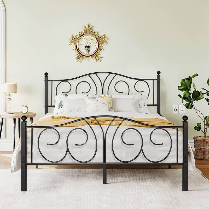 Classic Metal Platform Bed Frame with Headboard