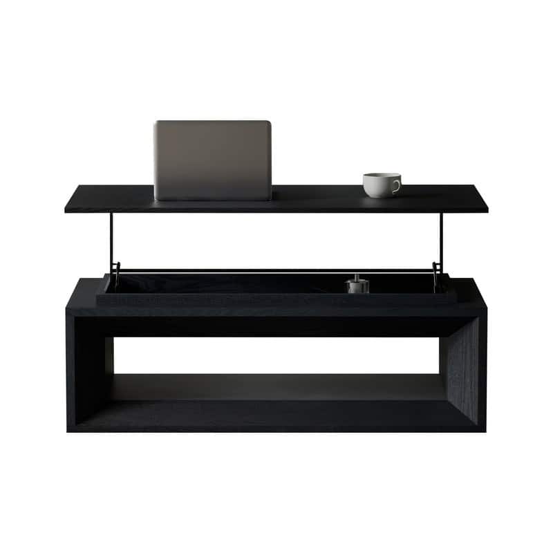 43.3" Lift-Top Coffee Table, Solid Wood Veneer Modern Accent Table with Storage and Adjustable Height