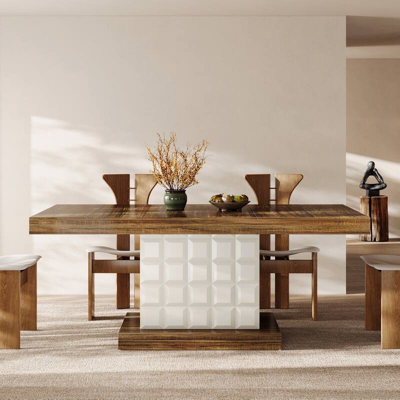 63'' Wooden Dining Dinner Table with Pedestal for 4-6, Farmhouse Kitchen Table