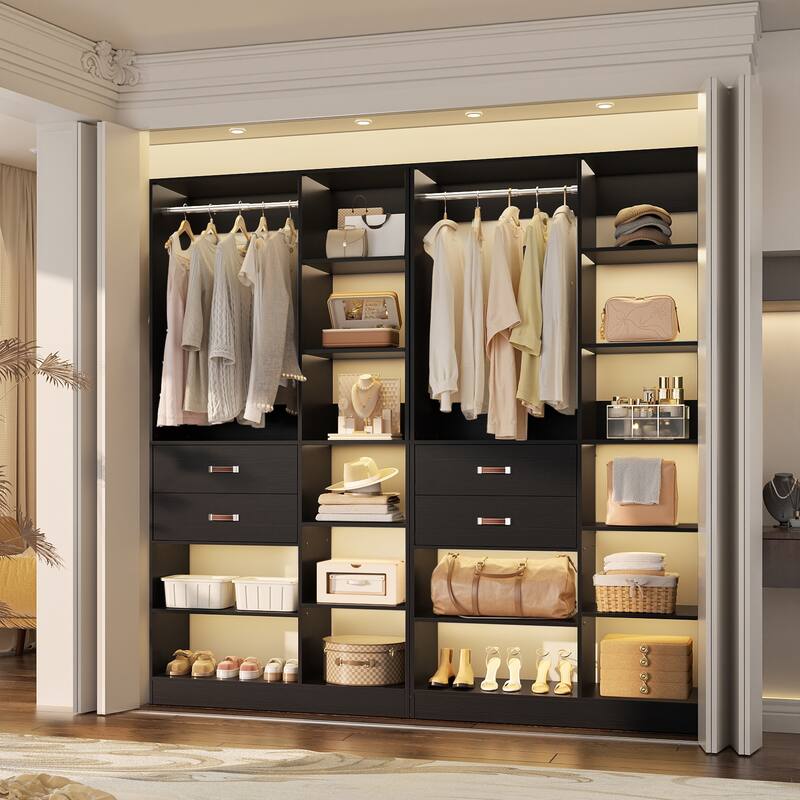40'' Large Closet System with 10 Shelves and 2 Drawers, Freestanding Closet Organizer with Hanging Rods