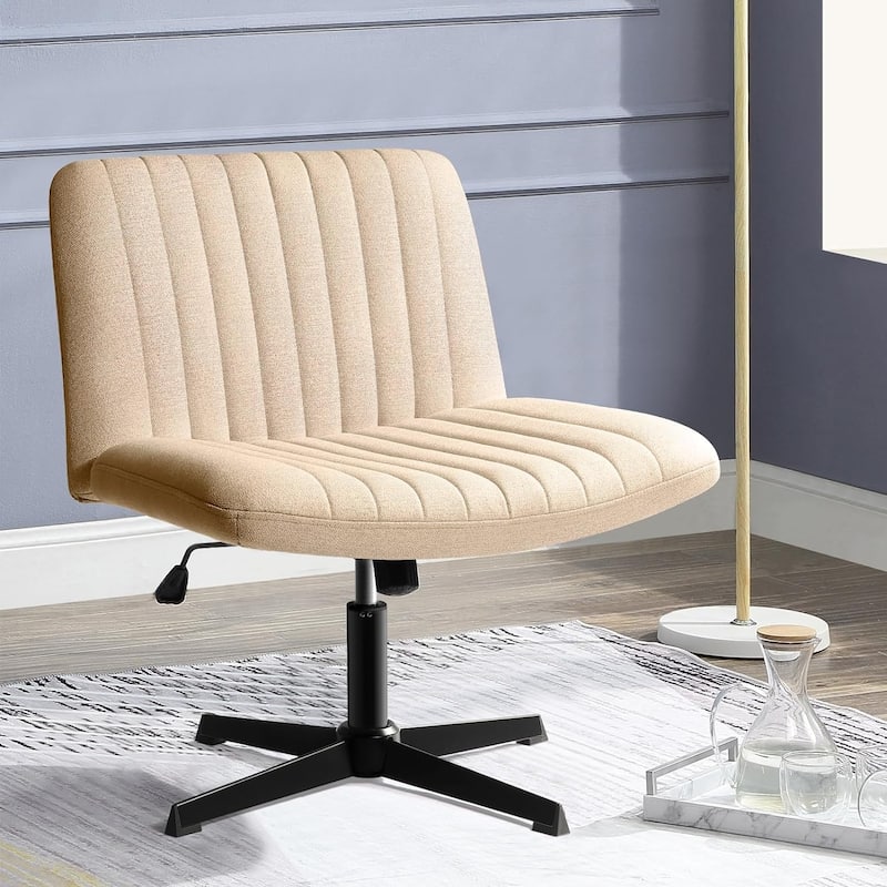 BOSSIN Armless Office Desk Chair No Wheels,Fabric Padded Modern Swivel Vanity Chair - Yellow