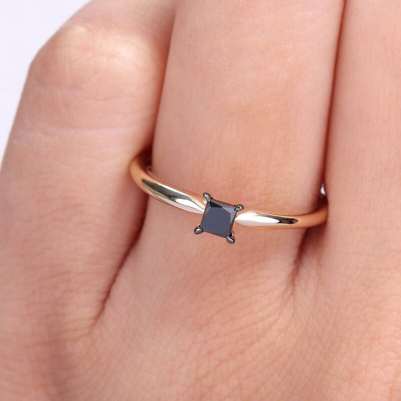 Miadora 1/4ct TDW Princess-cut Black Diamond Solitaire Engagement Ring in 14k Yellow Gold