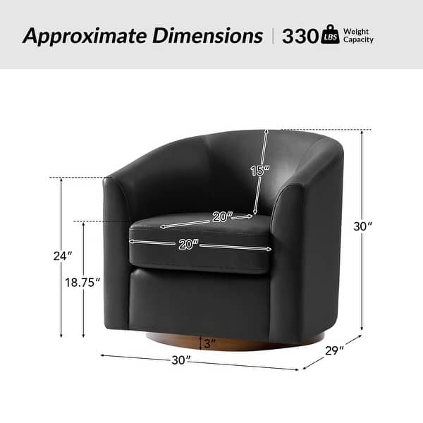 dimension image slide 1 of 6, HULALA HOME Althea Modern Genuine Leather Swivel Barrel Chair with Solid Wood Base