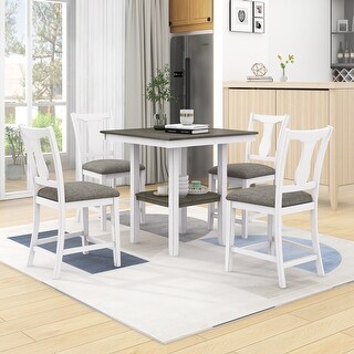 Farmhouse 5-Piece Wood Counter Height Dining Table Set with Storage ...