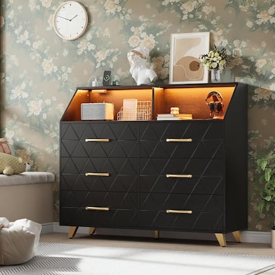 6 Drawers Dresser for Bedroom, with Charging Station and LED Lights