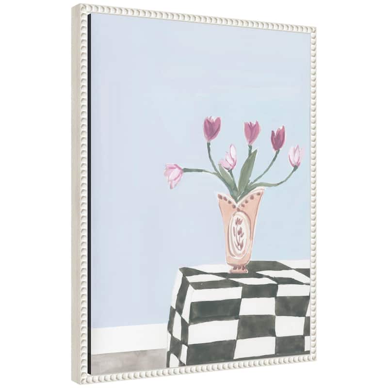 Kate and Laurel Painted Table by Teju Reval Framed Canvas Wall Art Print - 18 x 24 - White