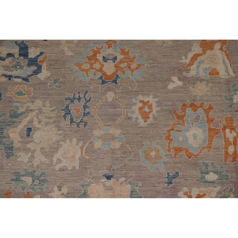 Floral Oushak Turkish Area Rug Handmade Grey Wool Carpet - 9'4"x 12'2"