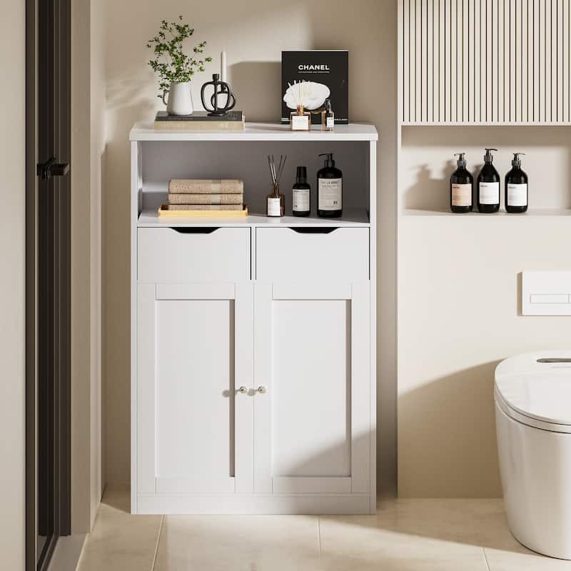 Futzca Bathroom Storage Cabinet, Freestanding Pantry Cabinet with 2 Drawers - White
