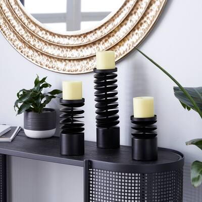 Black Iron Contemporary Candle Holder (Set of 3) - 4 x 4 x 12