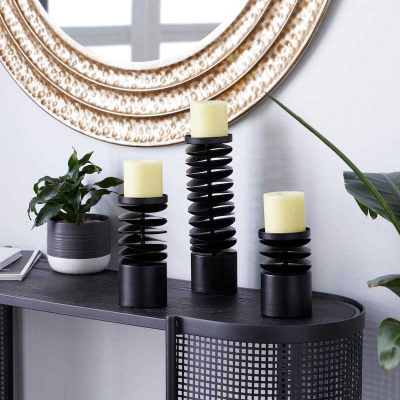 Metal Candle Holder - Set of 3 Black - Roche River Decor - 4"W x 4"L x 12"H