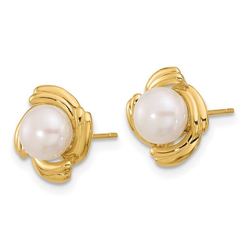 Curata 14k Yellow Gold 6-7mm White Button Freshwater Cultured Pearl Earrings and Pendant Necklace Set