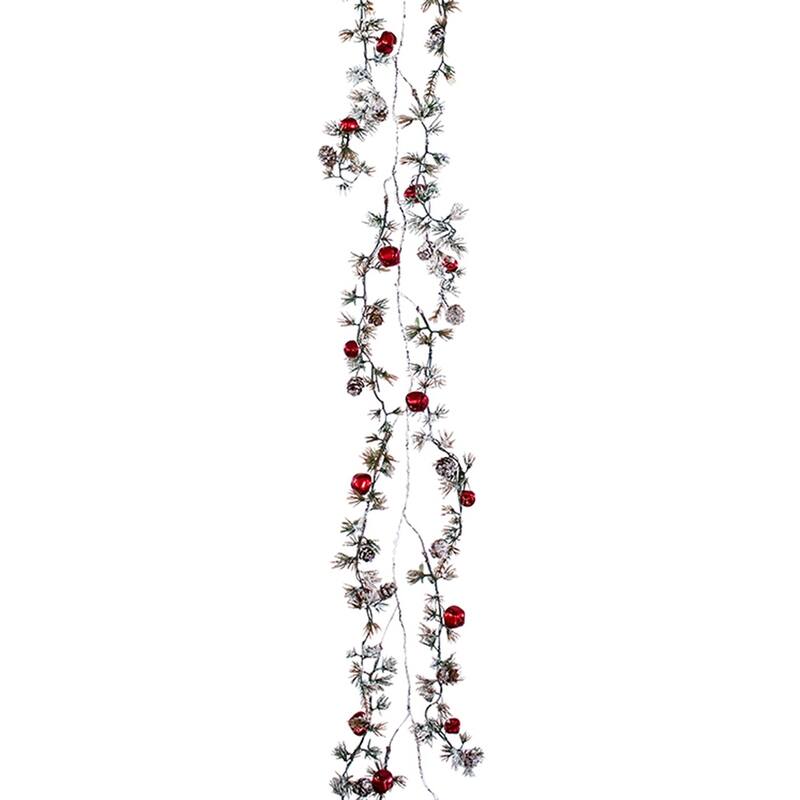 Pine/Bell Garland (Set of 12) 5'L Plastic - White, Red
