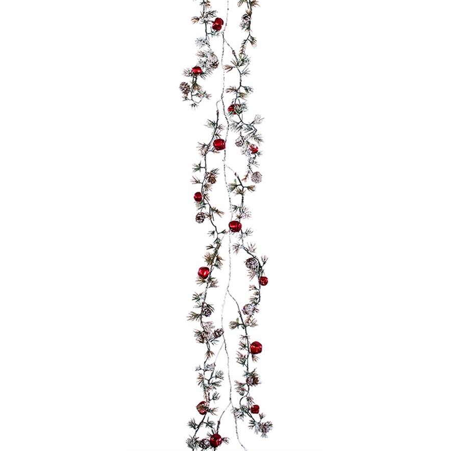 Pine/Bell Garland (Set of 12) 5'L Plastic - White, Red