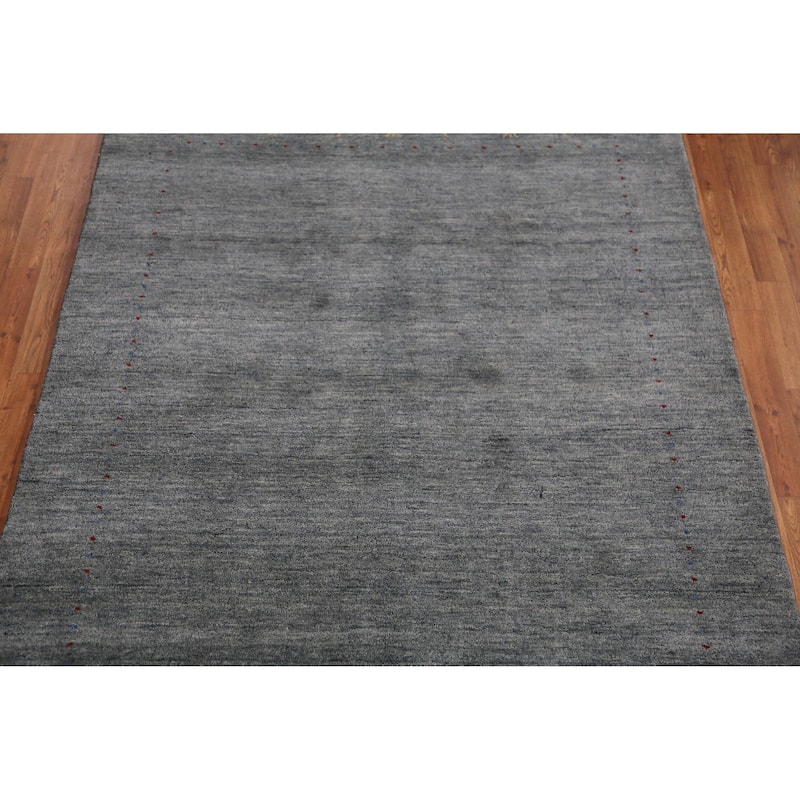 Hand Knotted Oriental 100% Wool Carpet Tribal Animal Pictorial Greys & Charcoal Gabbeh Area Rug - 7' 6'' X 5' 5''