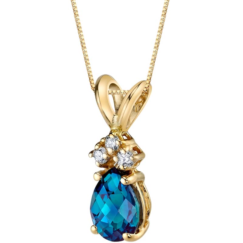 1 ct Pear Shape Created Alexandrite and Diamond Pendant in 14k Yellow Gold