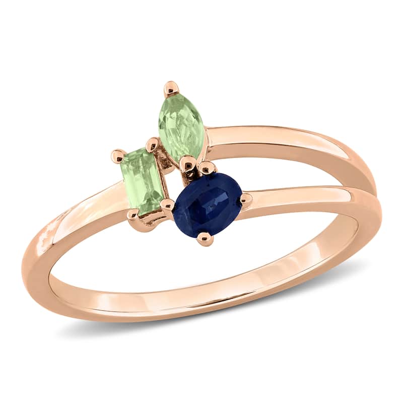 Miadora Multi-Gem Three Stone Split Shank Ring Sterling Silver - 10 - Multi