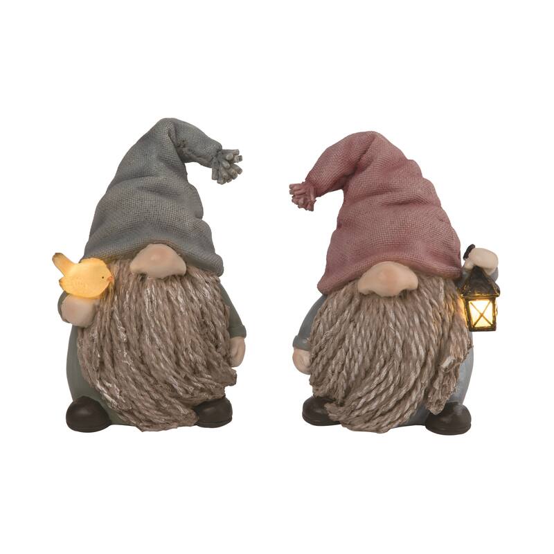 Transpac Resin Light Up Braided Gnome Set of 2 Spring Home Decorations