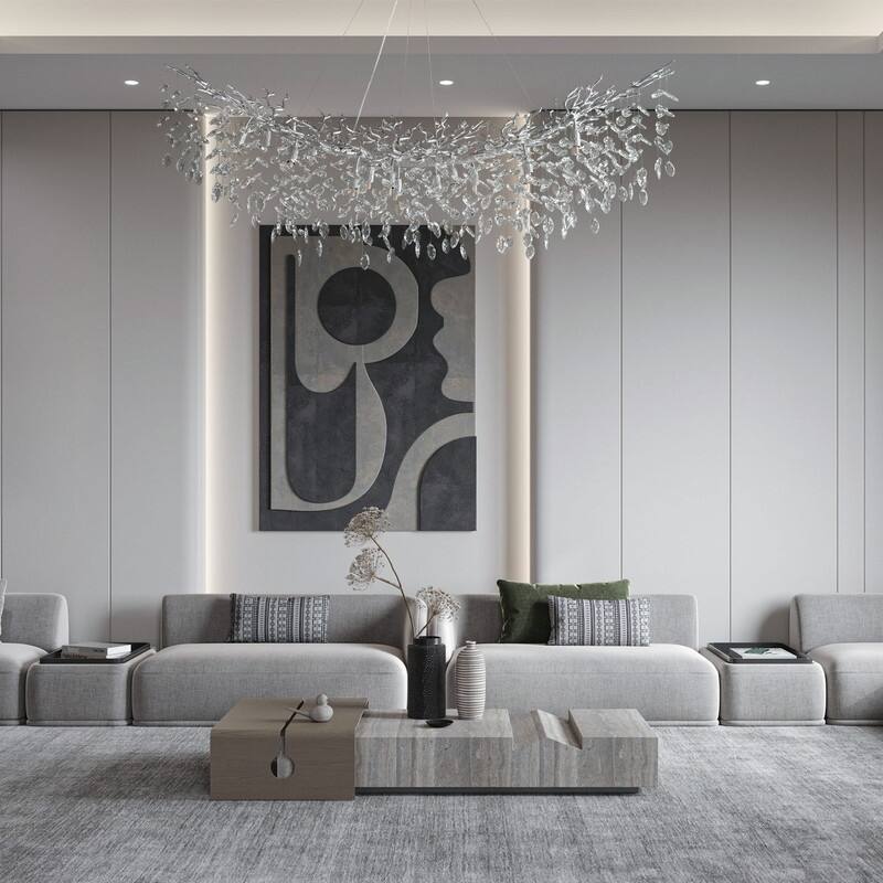 Modern Branch Crystal Linear Chandelier, 1100-1830mm Dining Pendant Light