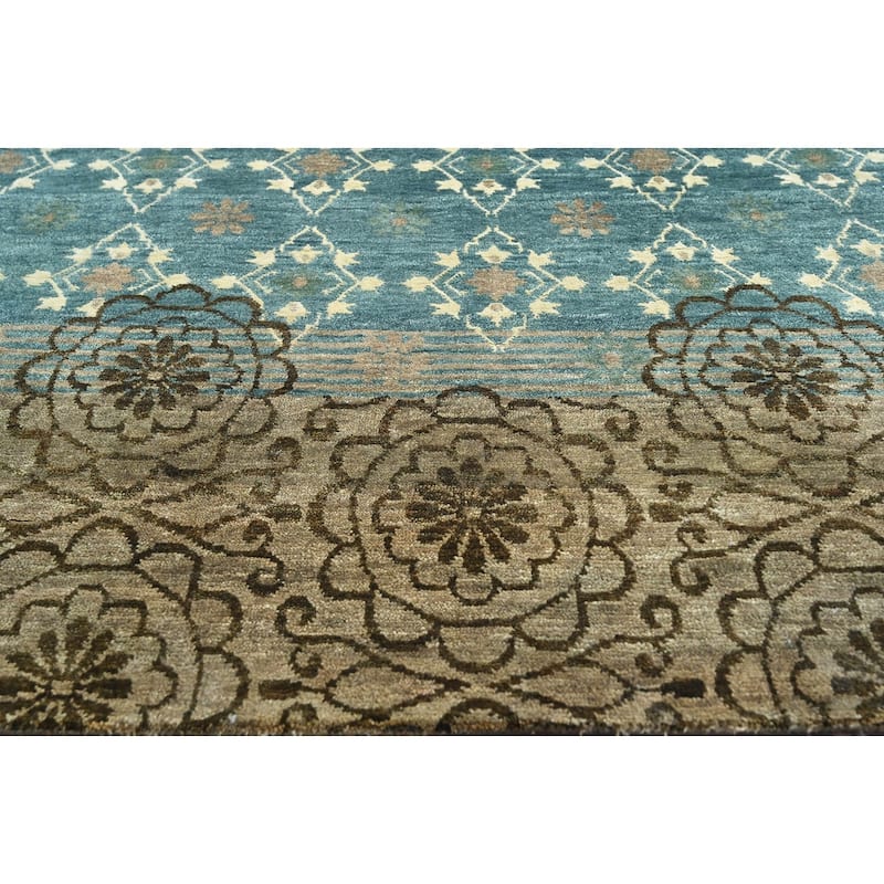LoomBloom Teal Hand Knotted Transitional Oushak Wool Area Rug - 3' 10'' x 5' 11''