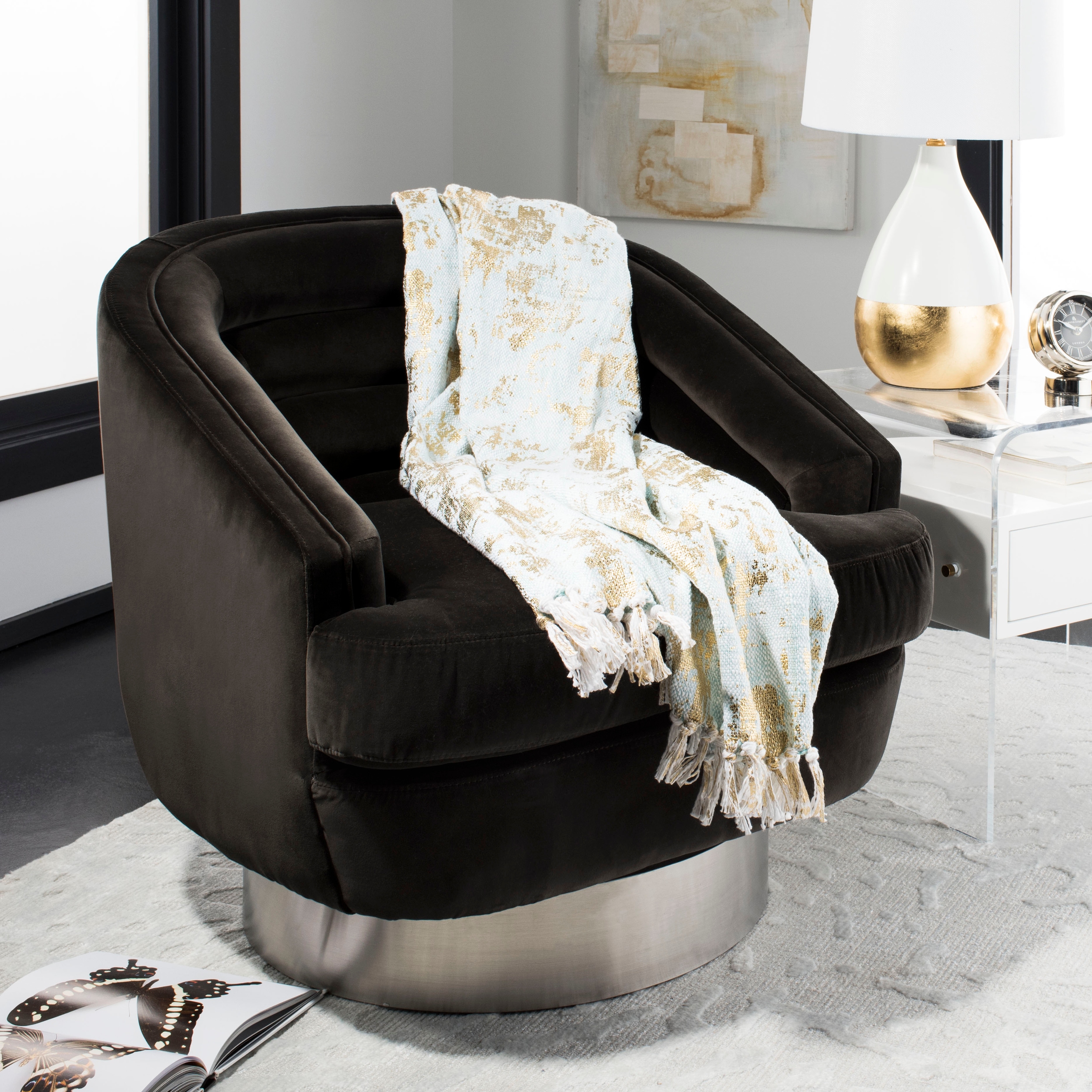 SAFAVIEH Selamije Metallic Blue/Gold Throw Blanket