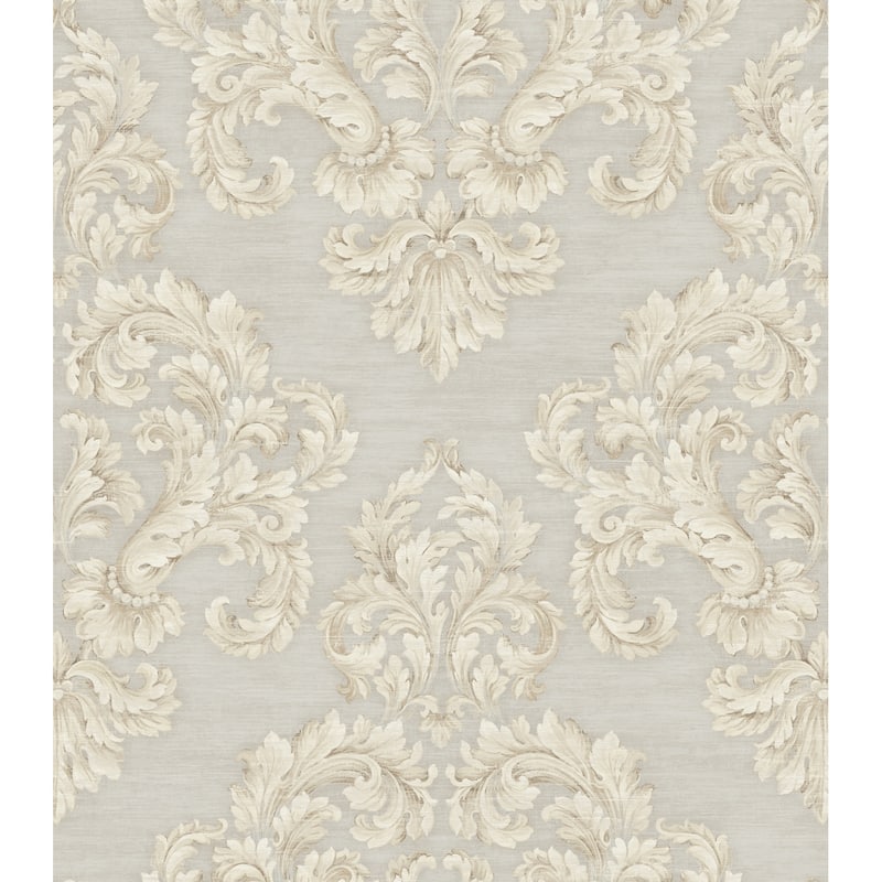 Seabrook Designs Zorica Acanthus Leaf Damask Unpasted Wallpaper - 20.5 in. W x 33 ft. L - Ivory