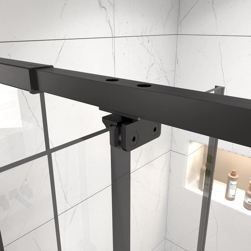 Modland 42" / 48" x 71''H Grid-pattern Pivot Shower Door - Silent Seal, Textured Glass, 4" Adjustable Frame
