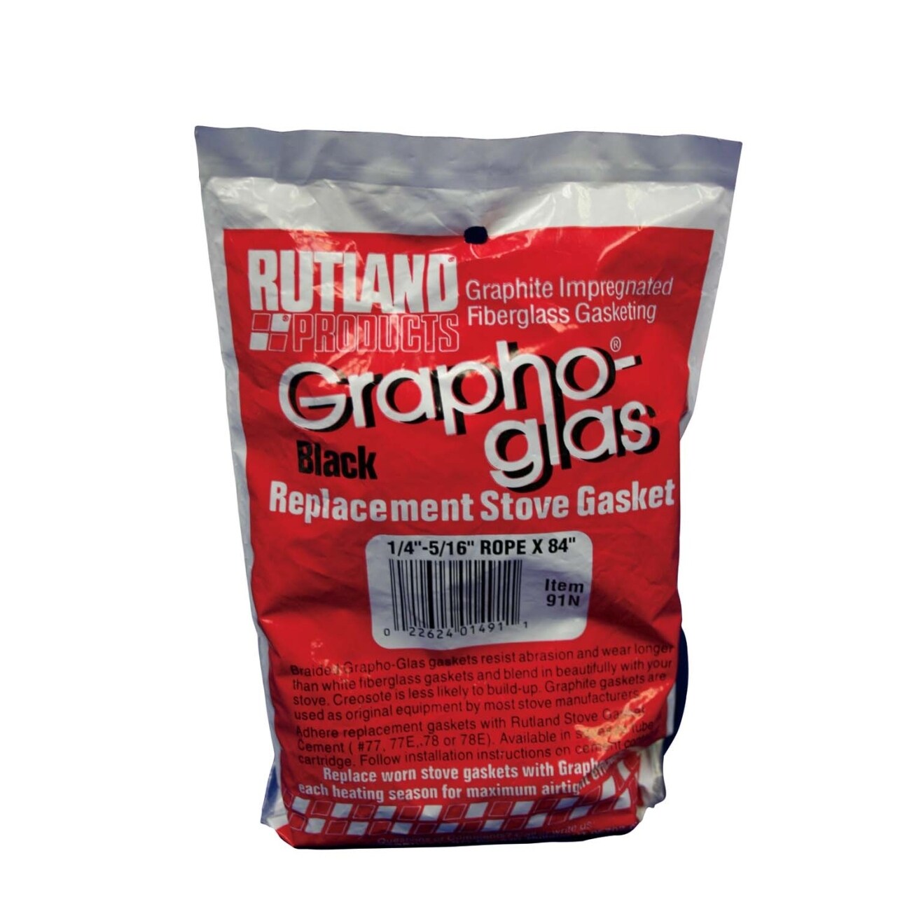 1/4 to 5/16 by 84-Inch Rutland Grapho-Glas Woodstove Gasket Rope 