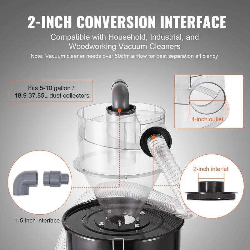 Cyclone Dust Separator for Wet/Dry Shop Vacuums, Fits 5-10 Gallon Tank (Tank Exclude) - 4.0-inch