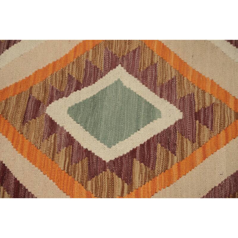 Hand Woven Oriental 100% Wool Carpet Southwestern Geometric Multi-Colored Kilim Area Rug - 8' 2'' X 4' 11''
