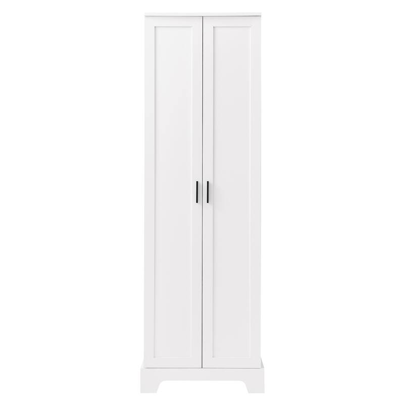 American Light Retro Bathroom Cabinet, Storage Cabinet with 2 Doors and 5 Storage Compartments, for Bathroom, White