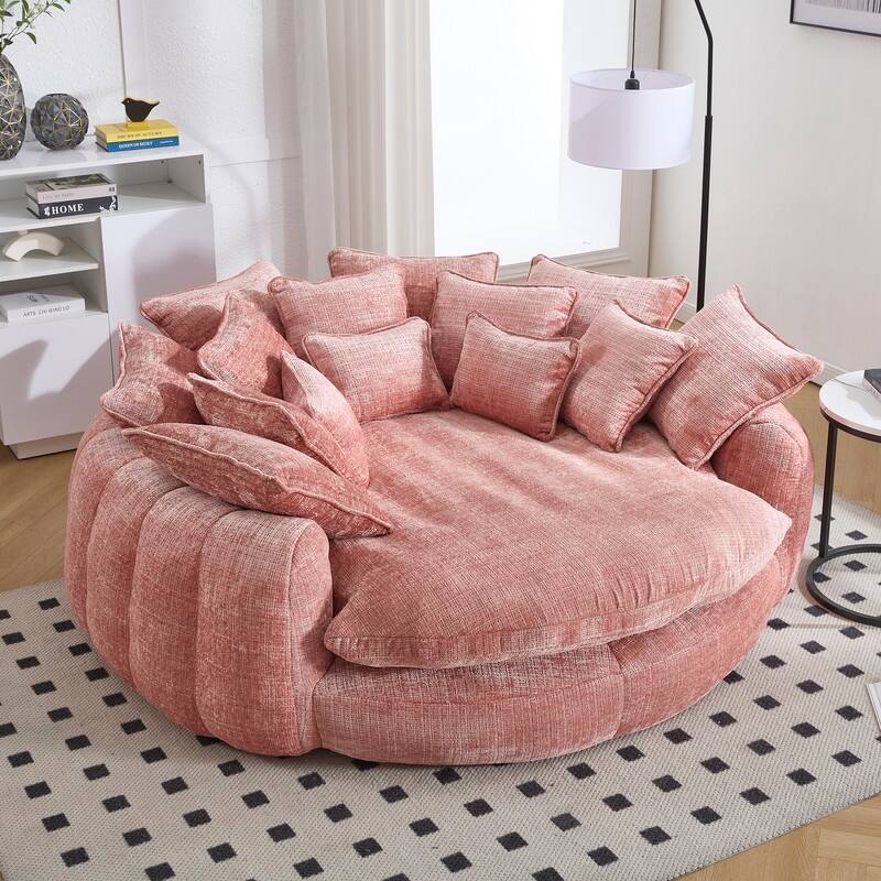 81.10" Double Bread Extra Large Round Sofa Bed with Armrests and Large Cushions