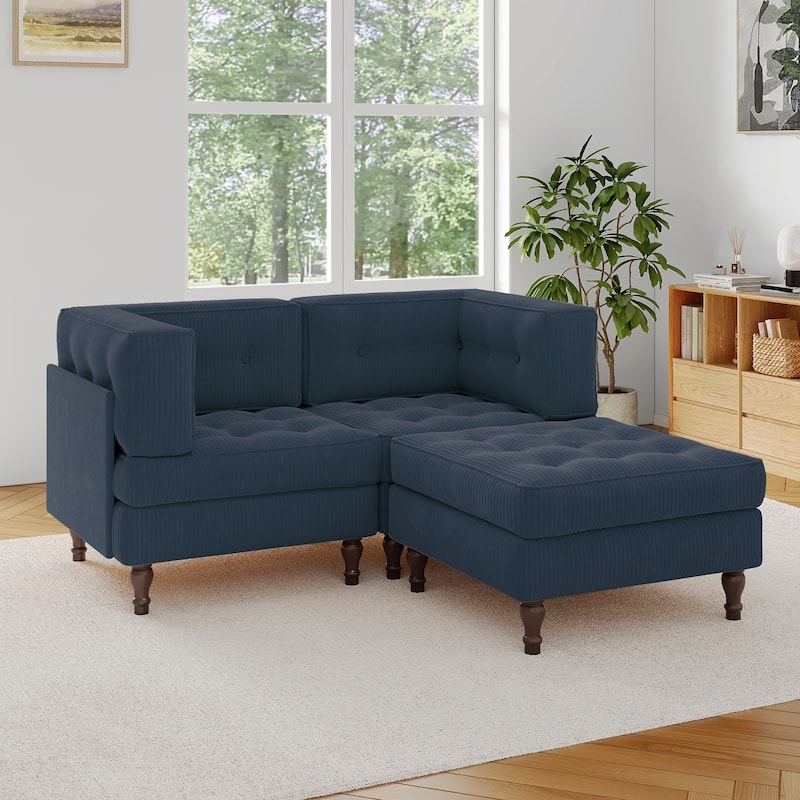 Corduroy Upholstered Modular Corner Sectional Sofa with Reversible Ottoman - Navy