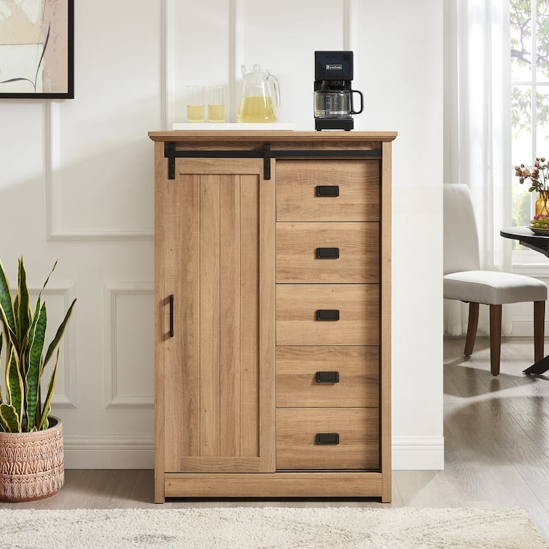 Storage Organizer Dresser with Sliding Barn Door