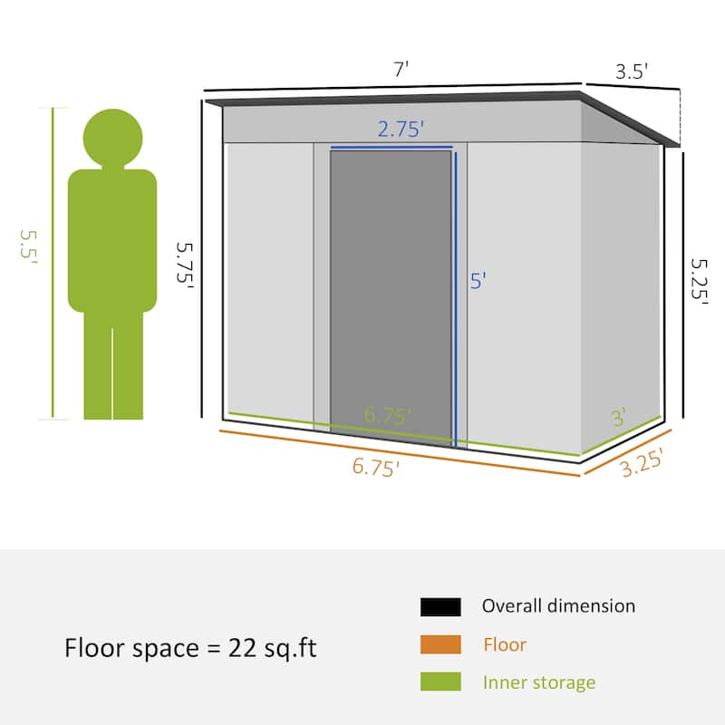Outsunny 7' x 4' Metal Garden Shed