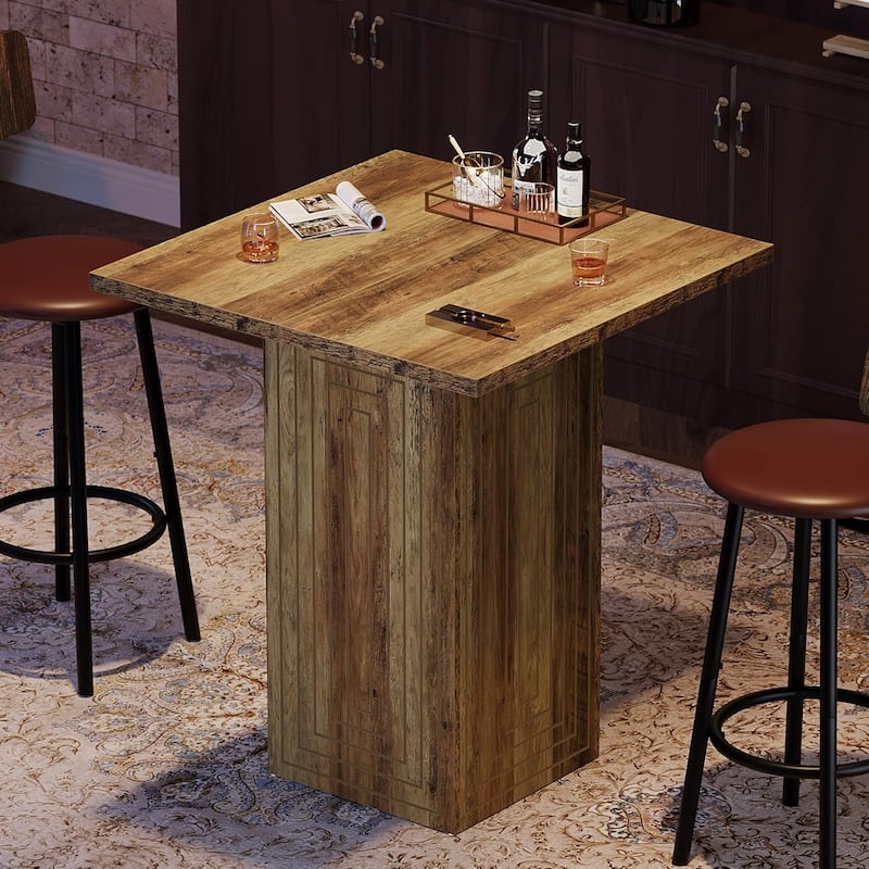 31" Wooden Square Bar Table with Stable Base, Farmhouse Counter Height Pub Table for Dining Room, Kitchen, Living Room