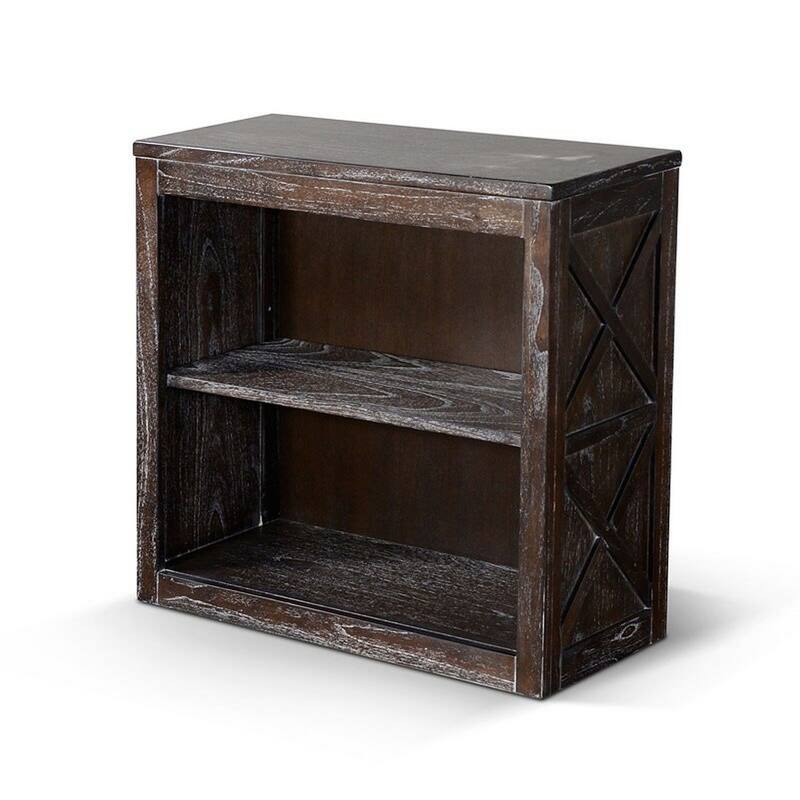 Sofi Small Bookcase, X Cross Panels, 2 Shelves, Dark Brown Veneer