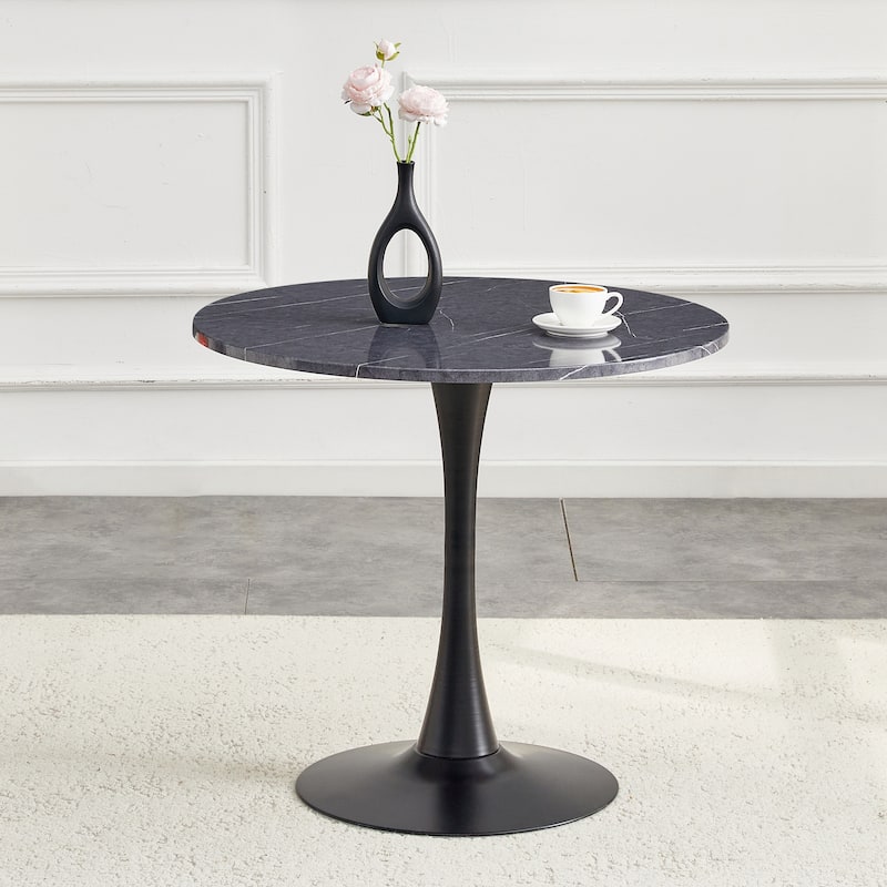 Round Dining Table, 31.5" Circle Tulip Table with Thickened Tabletop & Metal Pedestal, Mid Century Modern Bistro Table