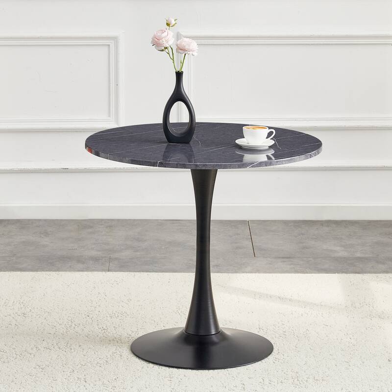 Round Thickened Table Top Coffee Table, Metal Pedestal Side Table Modern Bistro Table