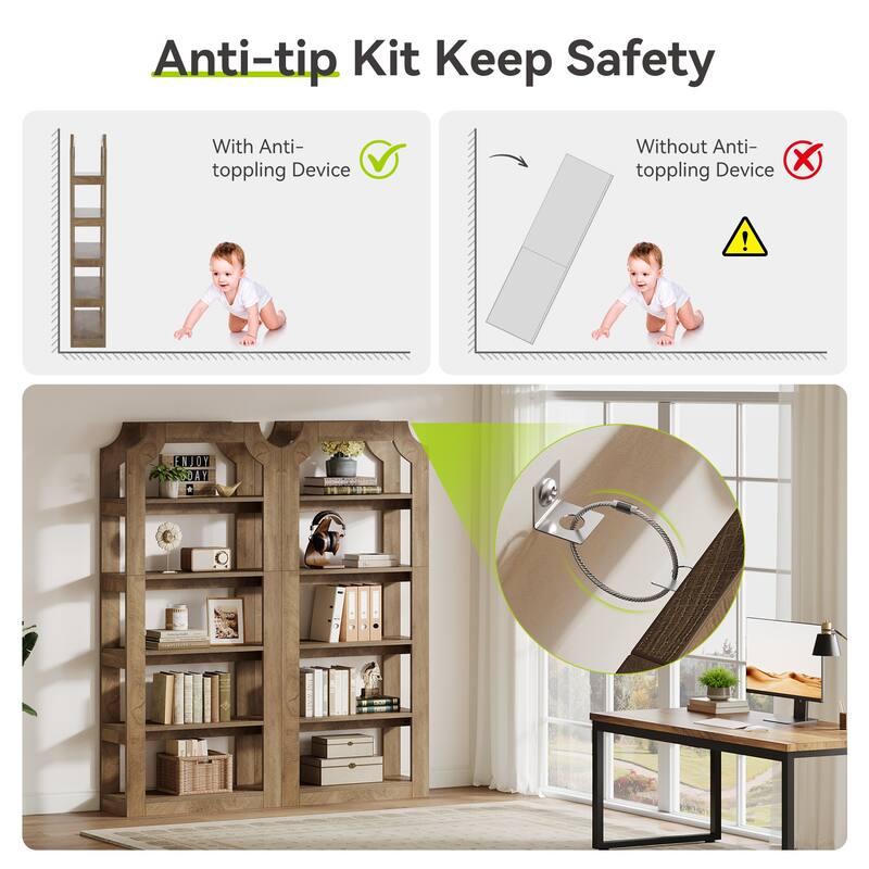 Tall 5 Shelf Bookcase, Storage And Display Bookshelf For Home Office And Living Room