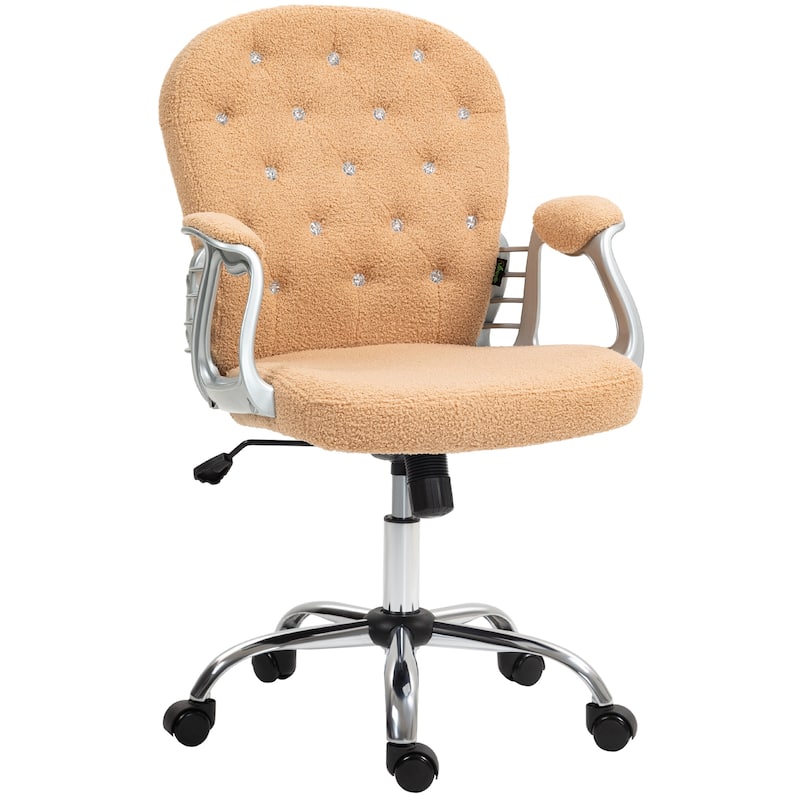Home Office Chair, Button Tufted Desk Chair with Padded Armrests, Adjustable Height and Swivel Wheels - khaki