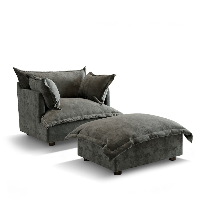 39"W Oversized Chenille Comfy Cloud Chaise Lounge with Ottoman