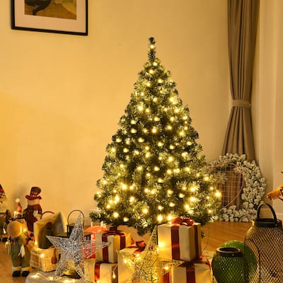 Gymax Pre-lit 4.5Ft Christmas Tree Hinged Artificial PVC with LED