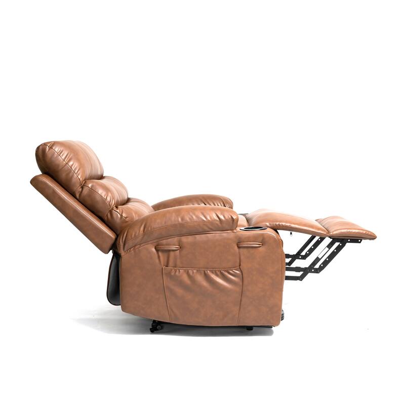 PU Leather Power Lift Recliner, Electric Recliner with Heating & Massage, Massage Chair with Side Pockets & Cup Holders